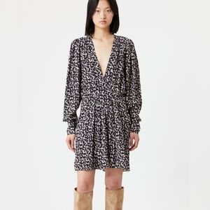 ISABEL MARANT ETOILE Arone Printed Mini Dress Ecru Black FR 44 US 12 Org $595
